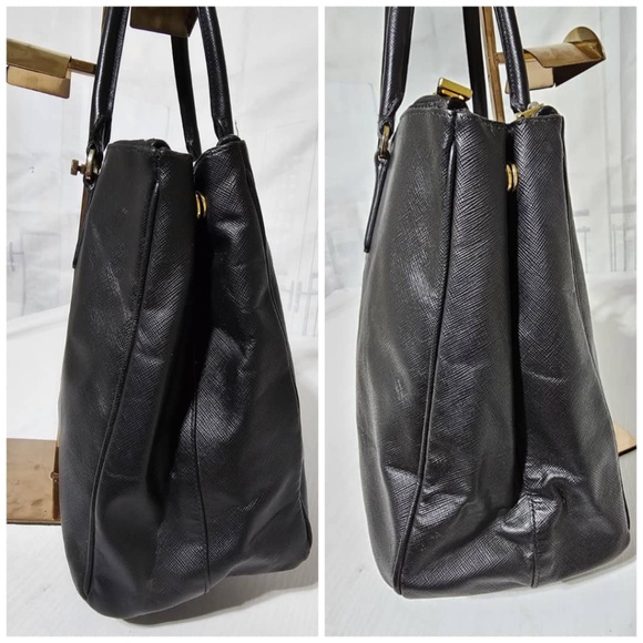 Authentic Prada Saffiano Lux Leather Middle Zip Tote Bag Black - Picture 6 of 14
